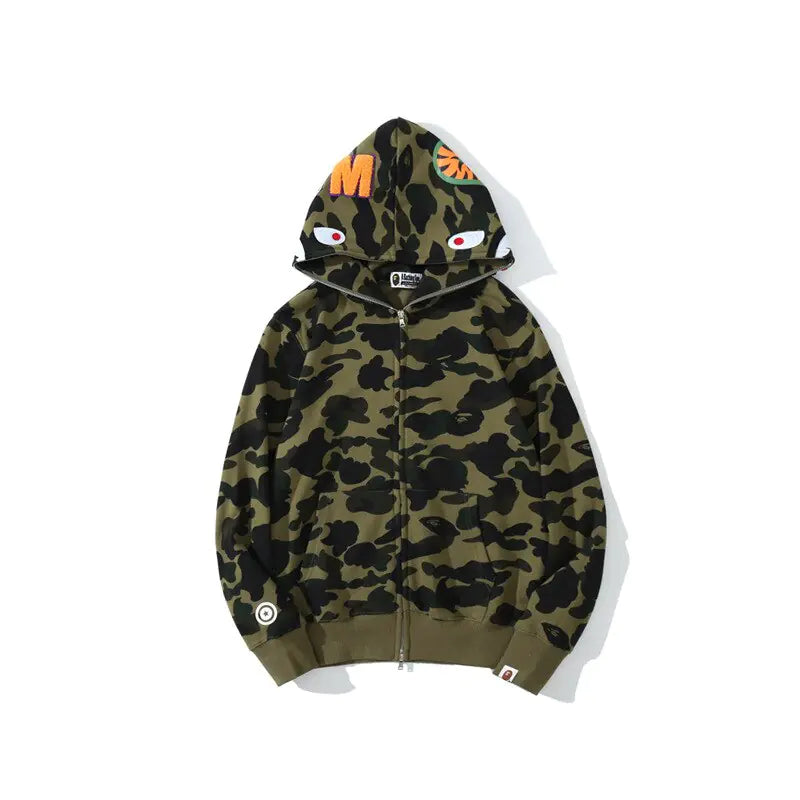 Trendy Shark Camouflage Zippered Hoodie