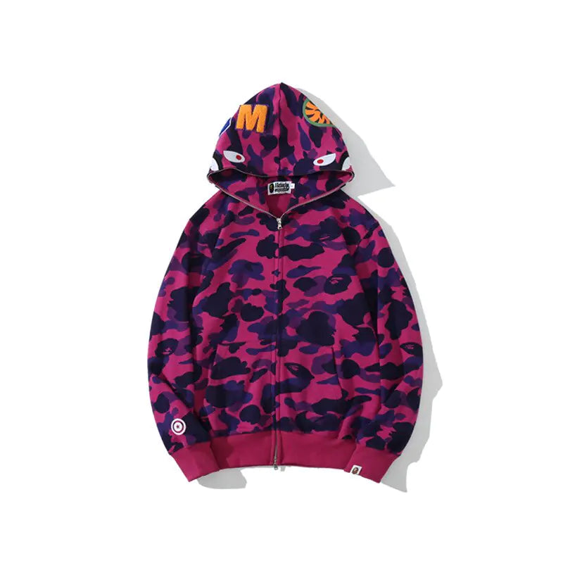 Trendy Shark Camouflage Zippered Hoodie