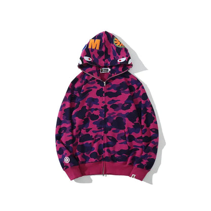 Trendy Shark Camouflage Zippered Hoodie