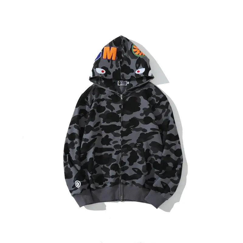 Trendy Shark Camouflage Zippered Hoodie